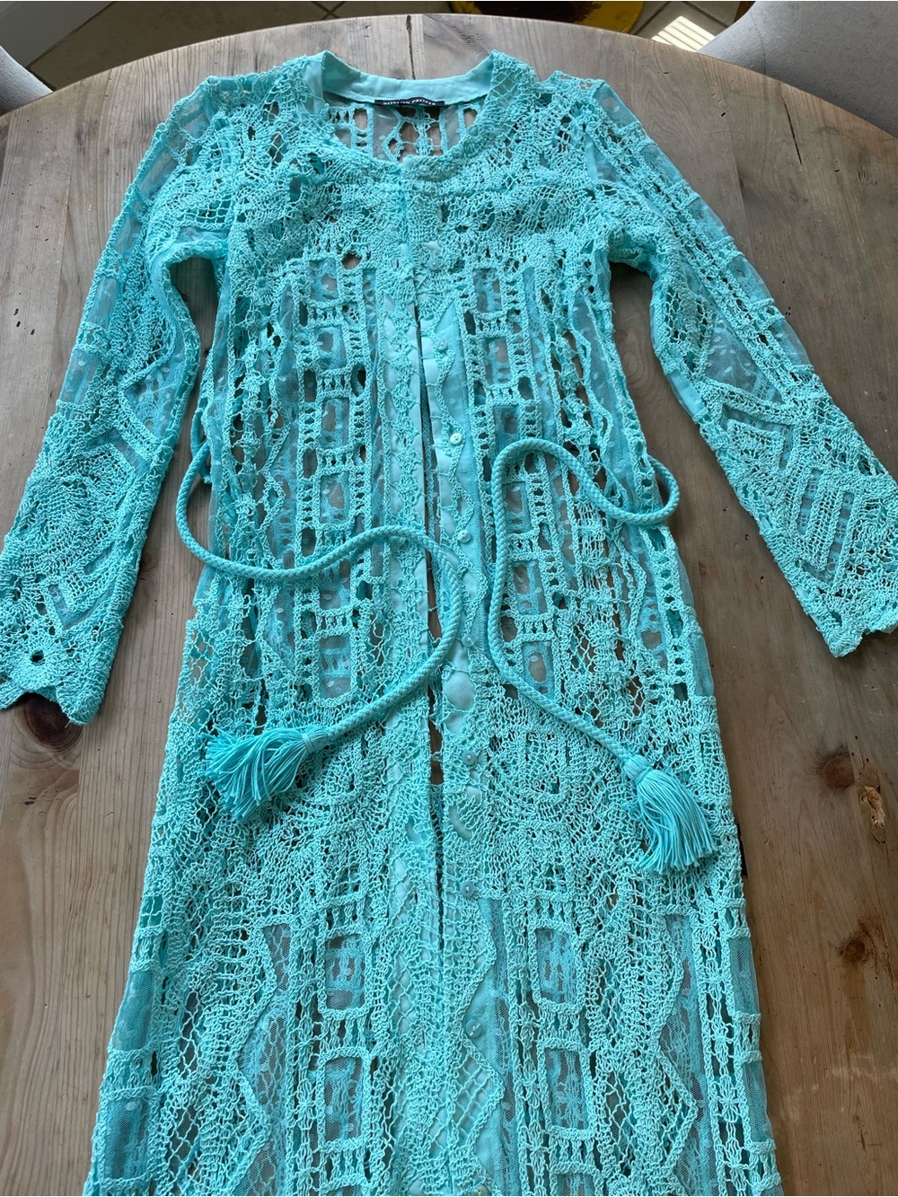 Boston Proper Delicate Crochet Lace Aqua Duster Beach Cover Up Resort Romantic